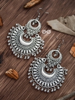 The Meshed Moon - Oxidised Boho Earrings