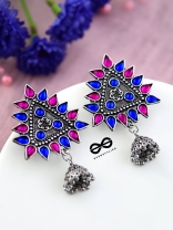 The Ethnic Wonders (Pink Blue) - Embellished Oxidised Earrings