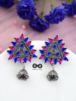 The Ethnic Wonders (Pink Blue) - Embellished Oxidised Earrings