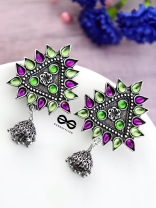The Ethnic Wonders (Purple Green) - Embellished Oxidised Earrings