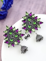 The Ethnic Wonders (Purple Green) - Embellished Oxidised Earrings
