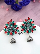 The Ethnic Wonders (Red Green) - Embellished Oxidised Earrings