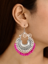 The Motif Moon Chandbali Earrings (Magenta) - The Boho Basics