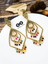 The Golden Layered Peacock Danglers - Oxidised Boho Collection