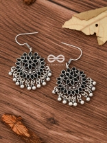 The Fabulous Floral Enamel Danglers (Onyx Black) - The Embellished Oxidised Collection