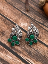 The Little Studded Peacock Studs - Emerald Green - The Embellished Oxidised Collection