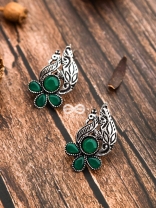 The Little Studded Peacock Studs - Emerald Green - The Embellished Oxidised Collection