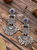 The Embellished Oxidised Collection - Intricate Delight Earrings- Blue