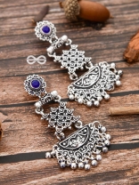 The Embellished Oxidised Collection - Intricate Delight Earrings- Blue