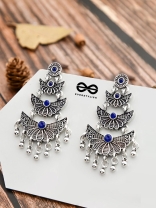 The Embellished Oxidised Collection - Triple Delight Earrings- Blue