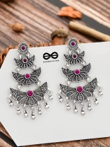 The Embellished Oxidised Collection - Triple Delight Earrings- Pink