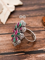 The Scarlett Ring (Adjustable) - Ruby-Emerald - The Embellished Oxidised Collection