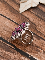 The Scarlett Ring (Adjustable) - Ruby-Red - The Embellished Oxidised Collection