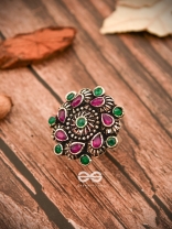 The Charlize Ring (Adjustable) - Ruby Emerald - The Embellished Oxidised Collection