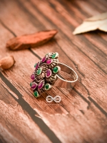 The Charlize Ring (Adjustable) - Ruby Emerald - The Embellished Oxidised Collection