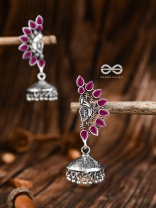 The Bohemian Elegance Floral Jhumkis (Ruby Red) - Oxidised Embellished Collection