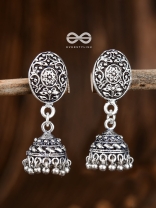 Little Floral Artwork - Oxidised Jhumki Earrings