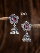 The Artsy Floral Jhumkis (Ruby Red) - Embellished Oxidised Collection