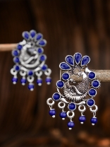 The Dangling Peacock Studs (Sapphire Blue) - Embellished Oxidised Collection