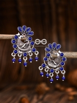 The Dangling Peacock Studs (Sapphire Blue) - Embellished Oxidised Collection