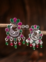 The Dangling Peacock Studs (Ruby Emerald) - Embellished Oxidised Collection