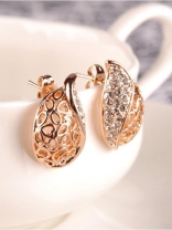 Golden Rhinestone Drop Stud Earrings