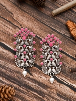 The Pretty Peacock Artwork - Oxidised Boho Earrings - Pink