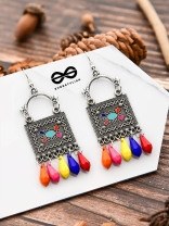 The Embellished Trunk - Oxidised Boho Earrings - Multicoloured Droplets