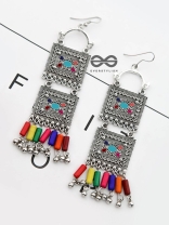 The Double Embellished Trunks - Oxidised Boho Earrings - Multicolour