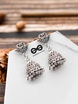 The Oxidised Swan Jhumkis - Tiny Trinket Earrings