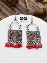 The Embellished Trunk - Oxidised Boho Earrings - Red