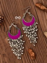 The Enamelled Moon Jhaalar (Pink) - Oxidised Boho Earrings