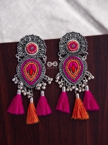 The Layered Tasseled Statement Makers (Pink-Orange) - The Embroidered Oxidised Collection