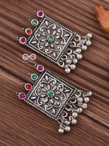 A Floral Ecstasy (Multicolour) - Embellished Oxidised Earrings