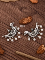The Dangling Pearl Parrots - Oxidised Boho Earrings