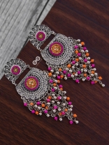 The Multi-Layered Beaded Jhaalar (Orange-Pink) - Embroidered Oxidised Collection