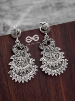 The Multilayered Peacock Artwork - Oxidised Boho Earrings