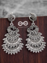 The Multilayered Peacock Artwork - Oxidised Boho Earrings
