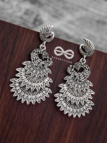 The Multilayered Peacock Artwork - Oxidised Boho Earrings