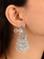 The Multilayered Peacock Artwork - Oxidised Boho Earrings