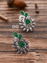 The Vintage Motif Studs - Emerald Green - The Embellished Oxidised Collection