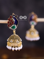 A Meenakari Embellished Delight - Colourful Peacock Jhumkas