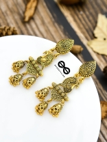 The Intricate Golden Peacock Triple Boho Jhumkis