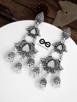 The Triple Layered Mirror Jhumkis - Oxidised Boho Earrings