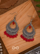 The Intricate Motif Drops - Oxidised Boho Earrings - Red