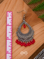 The Intricate Motif Drops - Oxidised Boho Earrings - Red