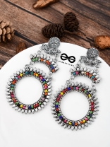 The layered Beaded Sun Oxidised Boho Earrings
