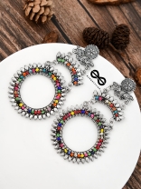The layered Beaded Sun Oxidised Boho Earrings