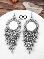 The Meshed Mirror Sun - Oxidised Boho Earrings