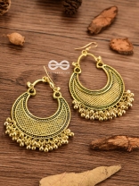 The Meshed Moon (Golden) - Oxidised Boho Earrings